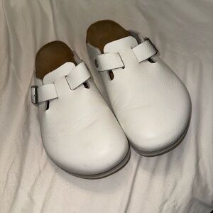 Birkenstock White Boston Super Grip Leather